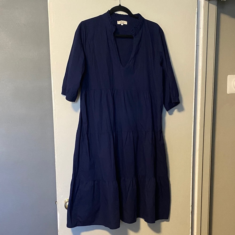 Chic Short Sleeve Navy Dress